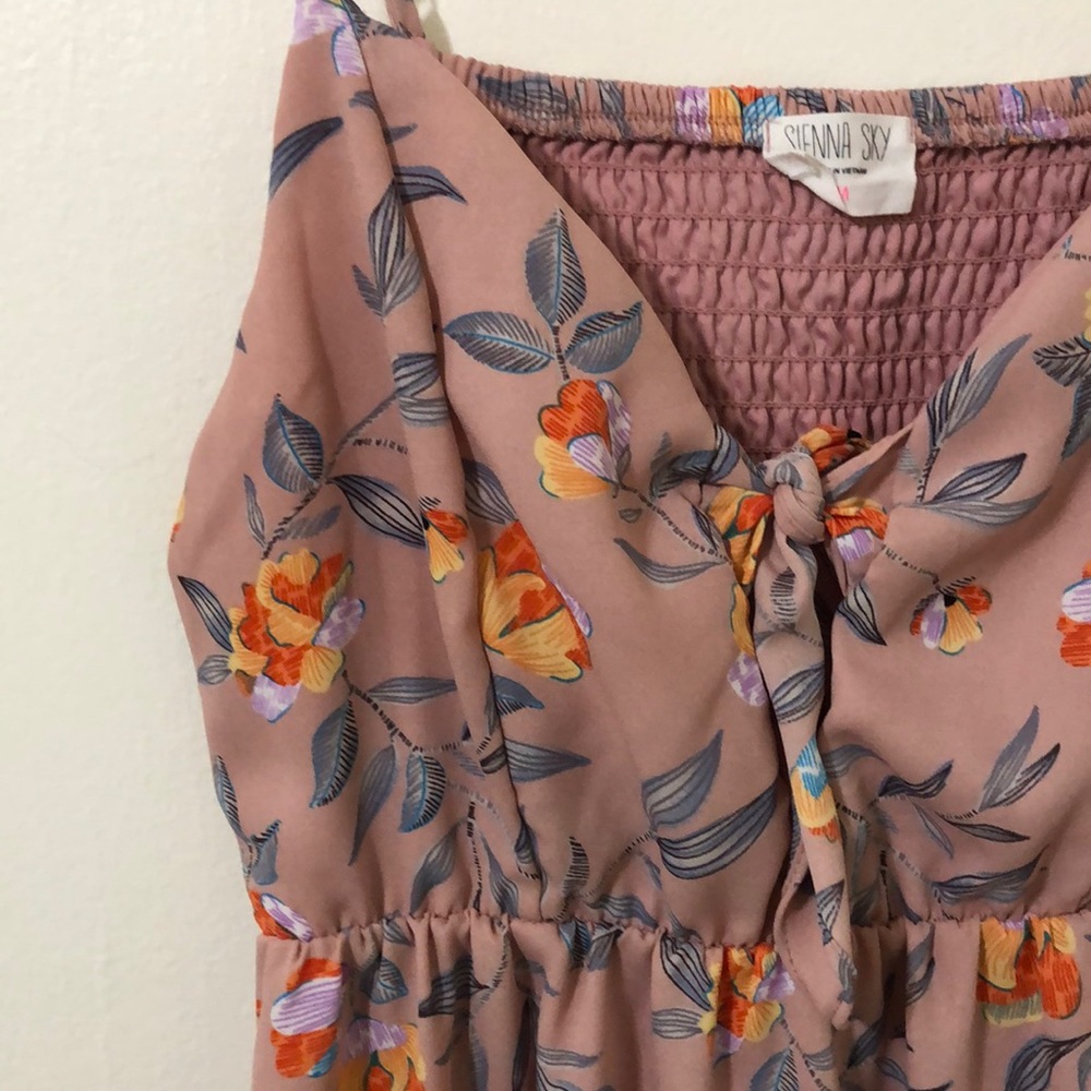 Blush pink and floral knee length dress